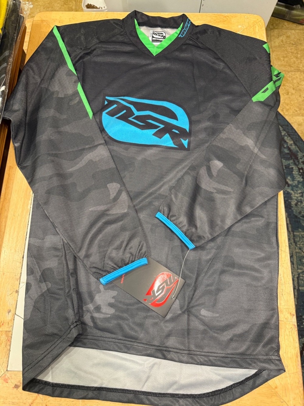 LS2 Men’s Black Motocross Jersey with Blue and Green Accents